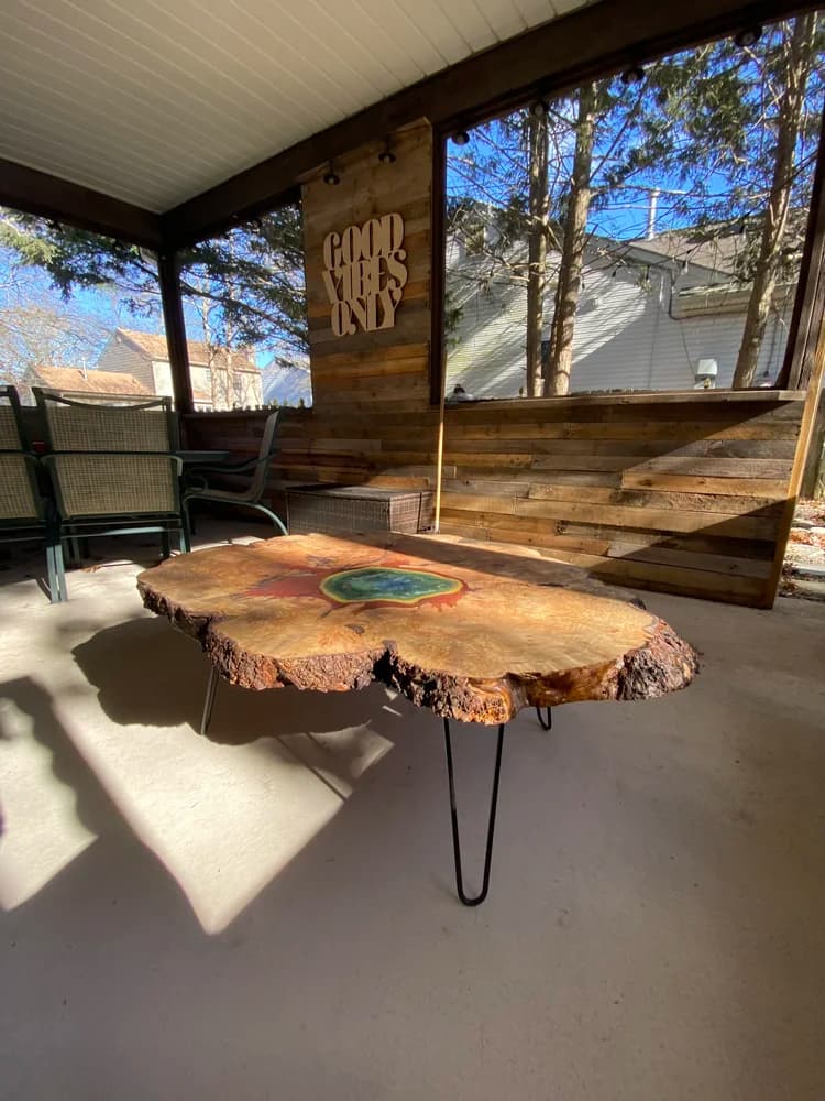 Yellowstone geyser multicolor epoxy coffee table